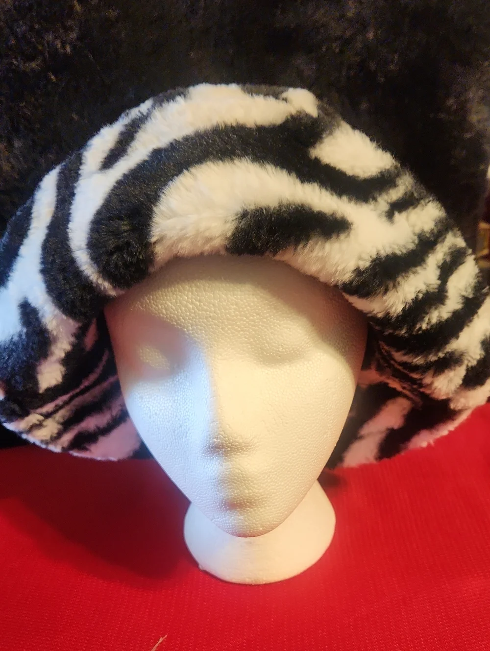 Faux Fur Black and White Zebra Bucket Hat - Women's Accessories